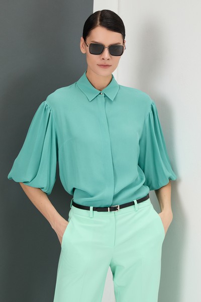 Блузка VASSA&Co, пол женский, цвет зеленый, фото №4