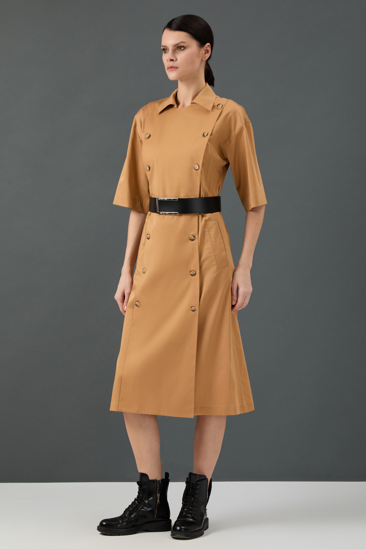 Платье - рубашка VASSA&Co, пол женский, цвет бежевый, фото №3