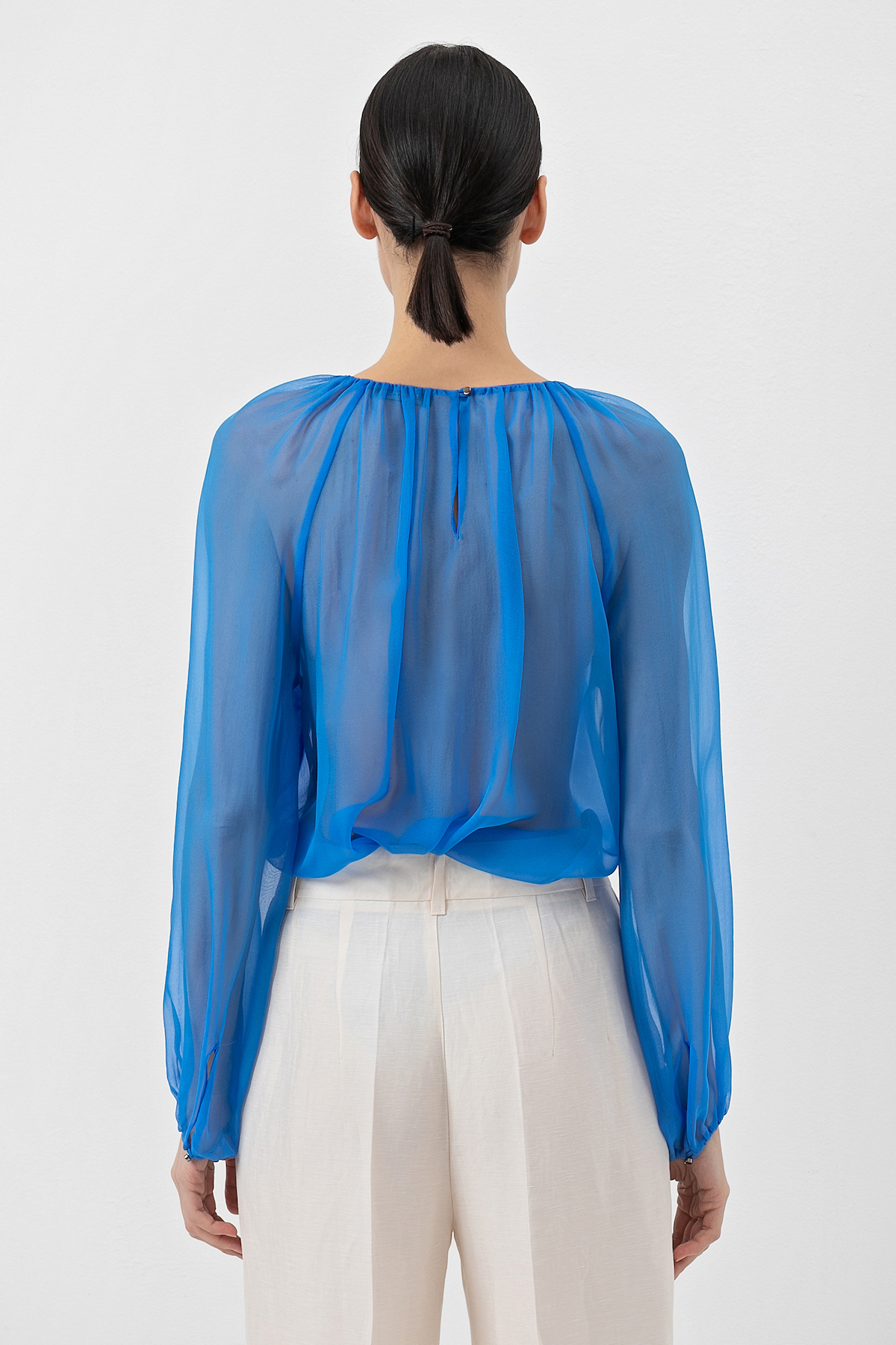Блузка из шелка VASSA&Co, пол женский, цвет синий, фото №3