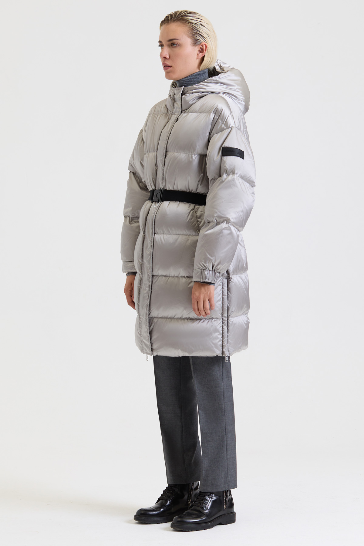 Пуховик с поясом VASSA&Co, пол женский, цвет серый, фото №2
