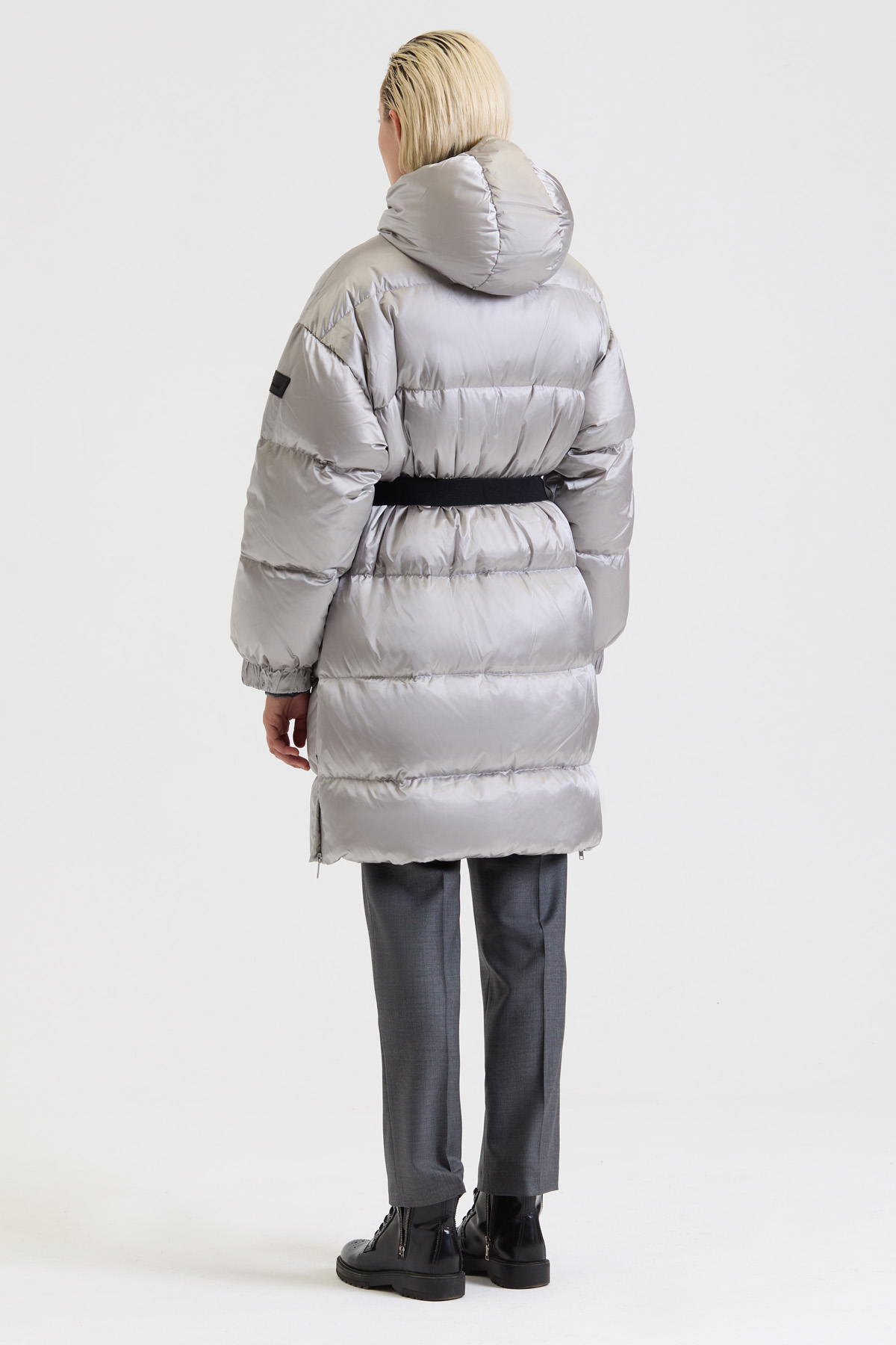Пуховик с поясом VASSA&Co, пол женский, цвет серый, фото №4