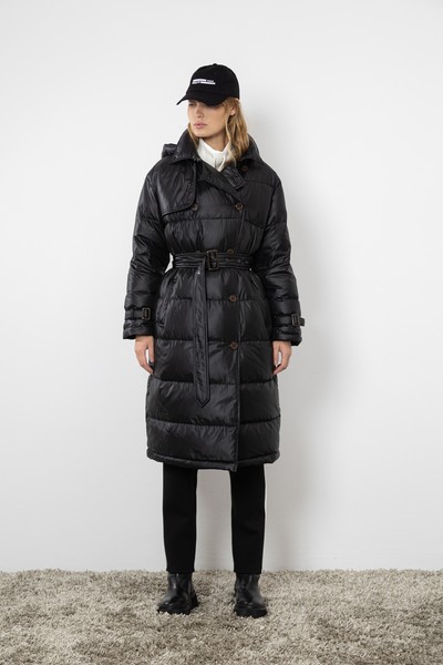 Пальто на молнии с капюшоном на кнопках VASSA CODE, пол женский, цвет черный, фото №3