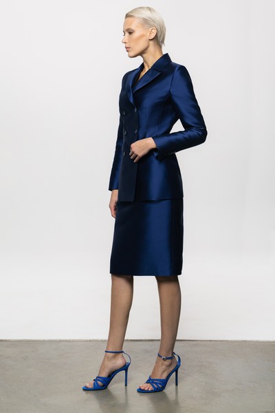 Двубортный жакет из шелка VASSA&Co, пол female, цвет синий, фото №4