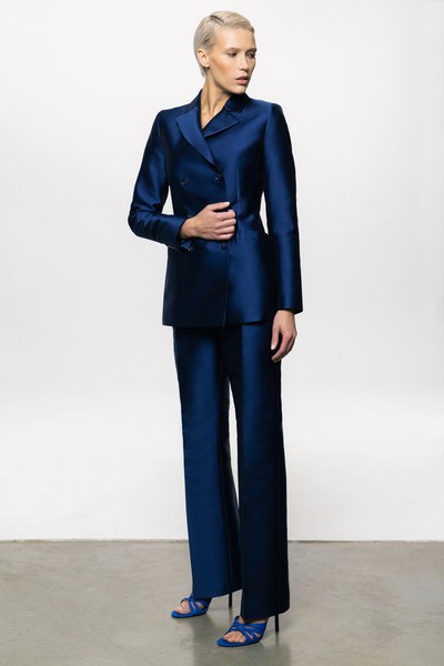 Двубортный жакет из шелка VASSA&Co, пол female, цвет синий, фото №6