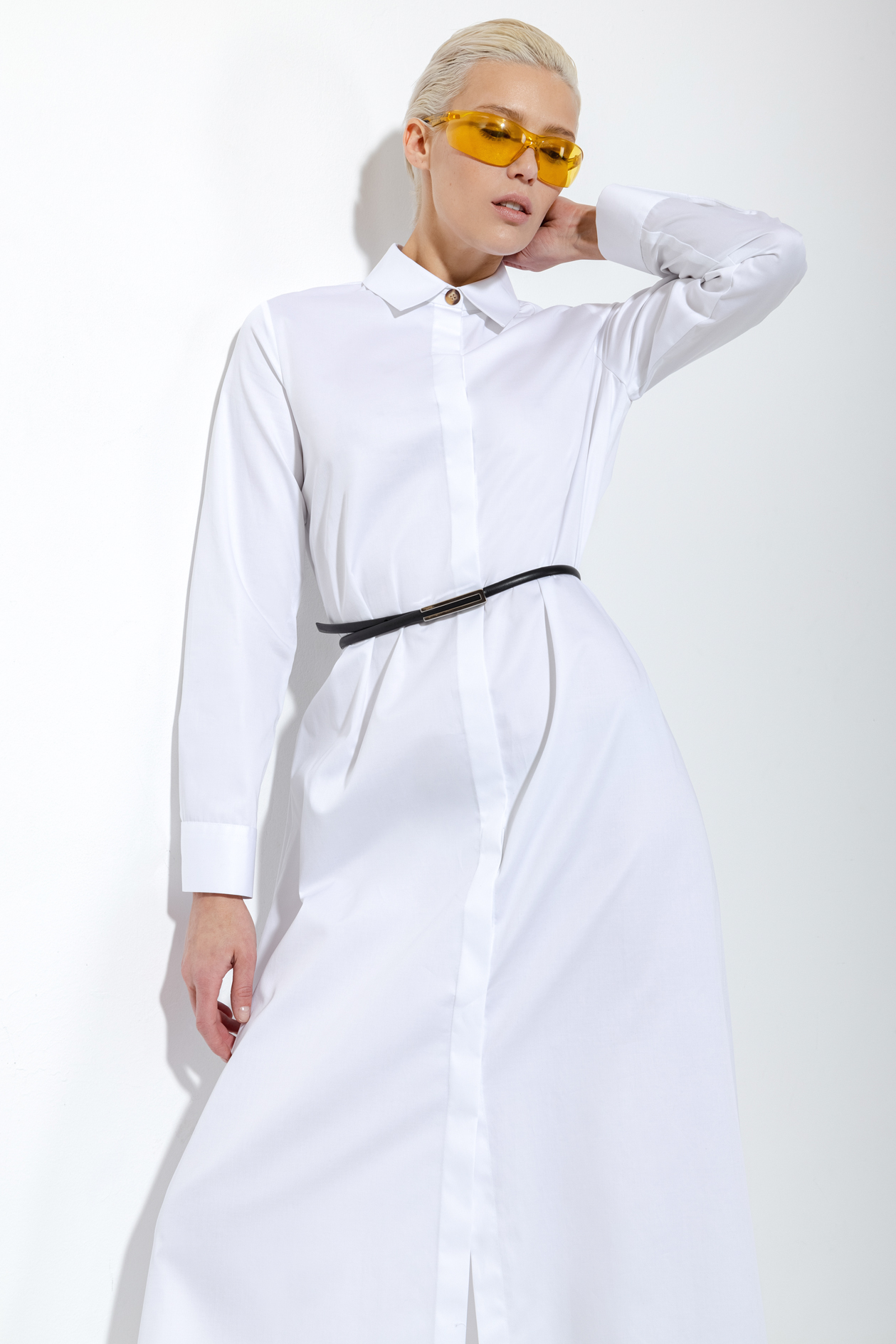 Платье с баской из денима VASSA&Co, пол женский, цвет белый, фото №3