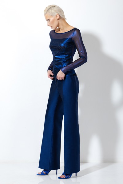 Блузка с сеткой VASSA&Co, пол женский, цвет синий, фото №2