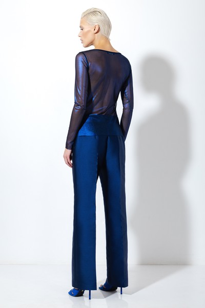 Блузка с сеткой VASSA&Co, пол женский, цвет синий, фото №3