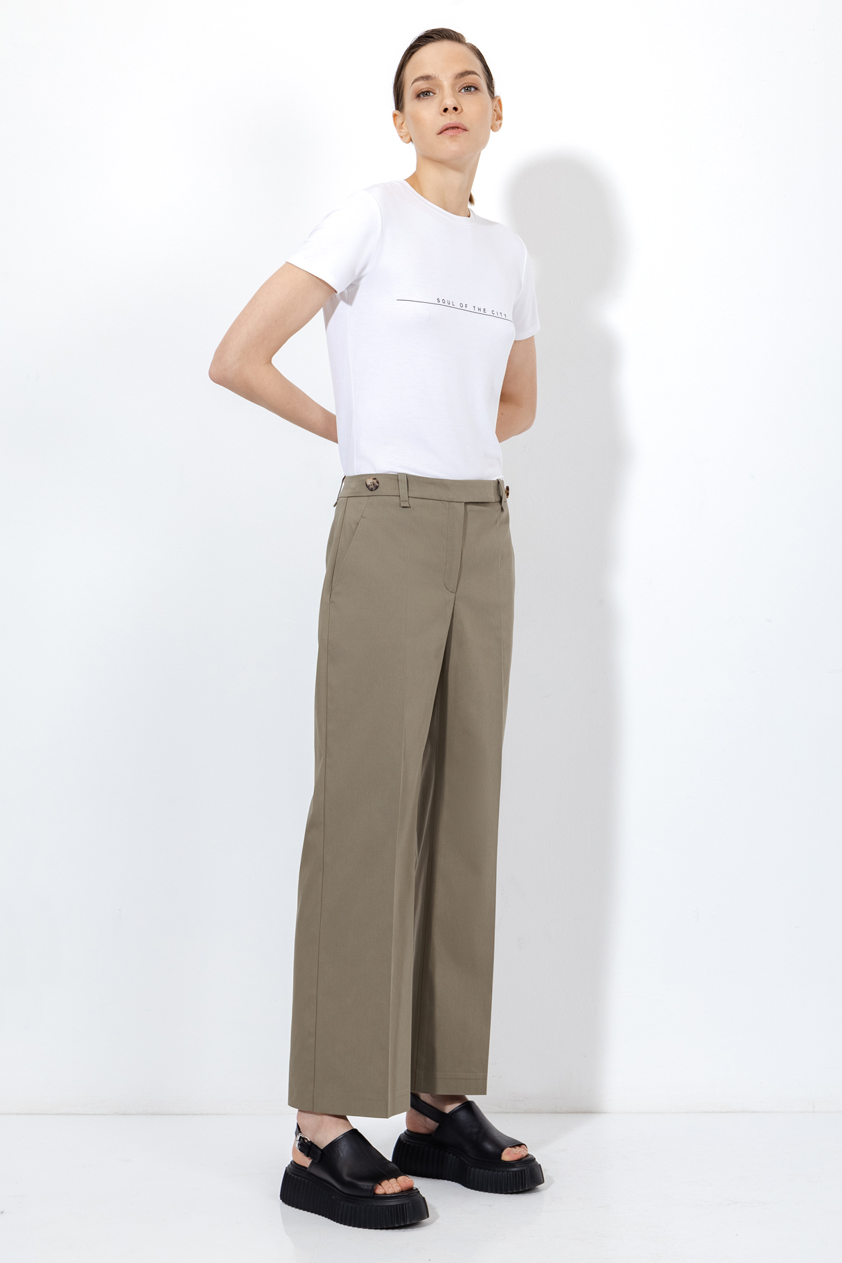 Брюки со съемной деталью VASSA&Co, пол женский, цвет хаки, фото №2