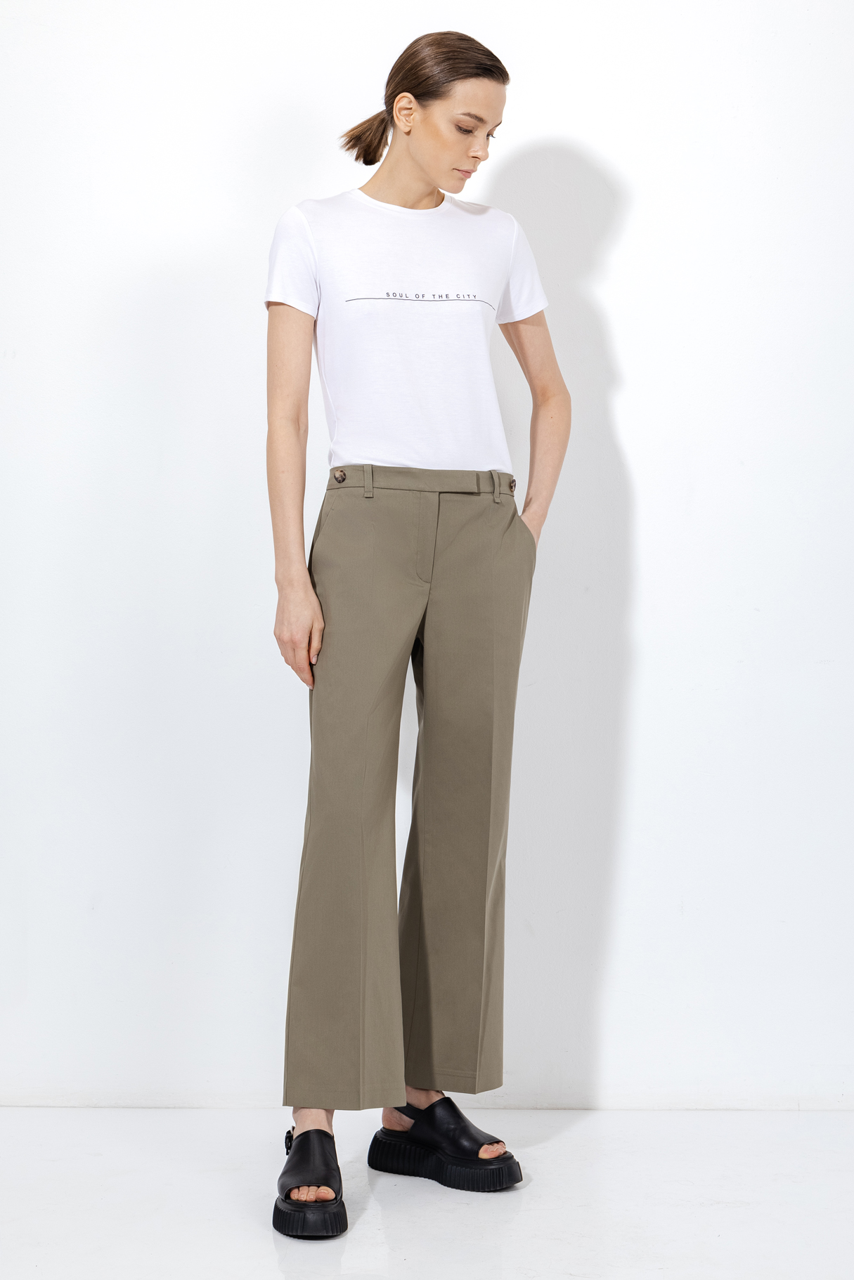 Брюки со съемной деталью VASSA&Co, пол женский, цвет хаки, фото №3