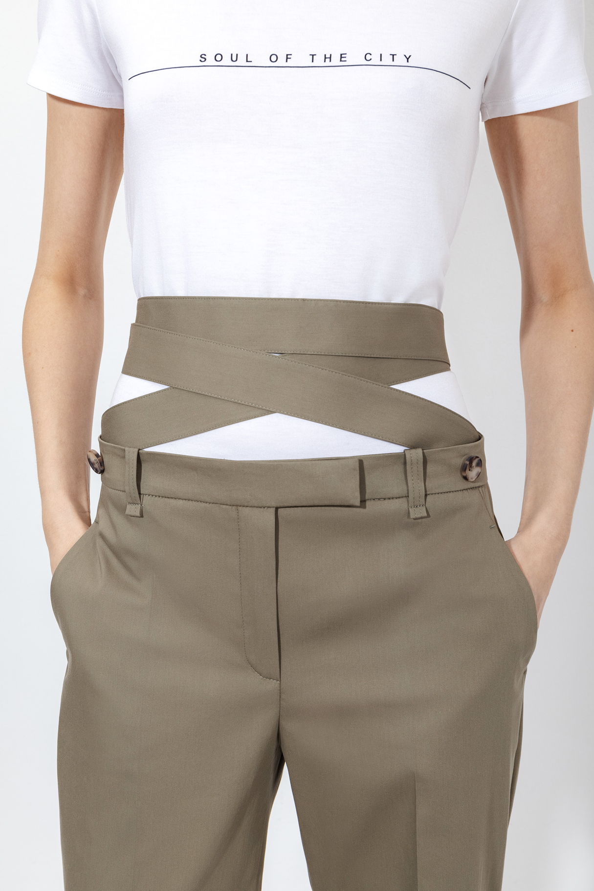 Брюки со съемной деталью VASSA&Co, пол женский, цвет хаки, фото №5