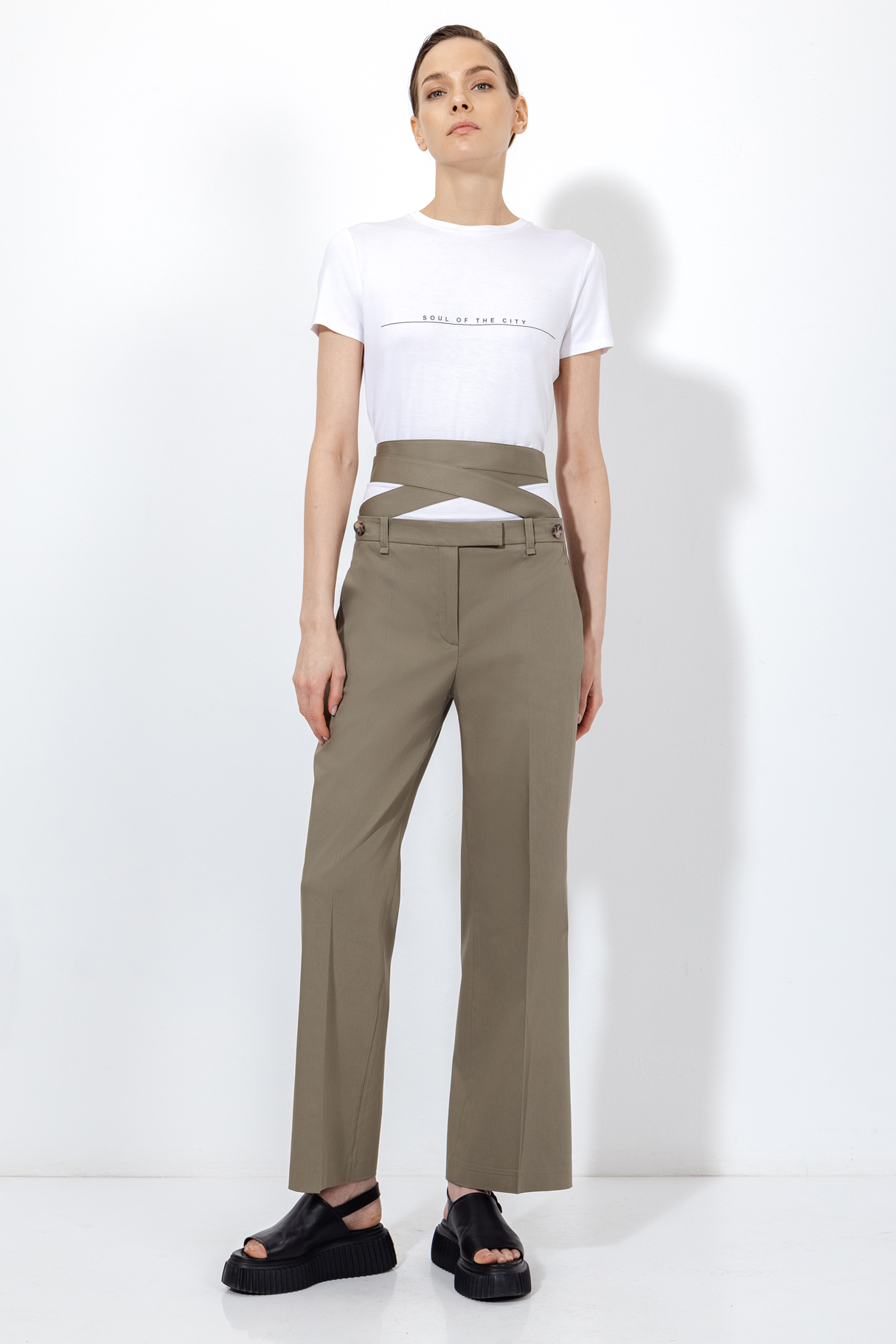 Брюки со съемной деталью VASSA&Co, пол женский, цвет хаки, фото №6