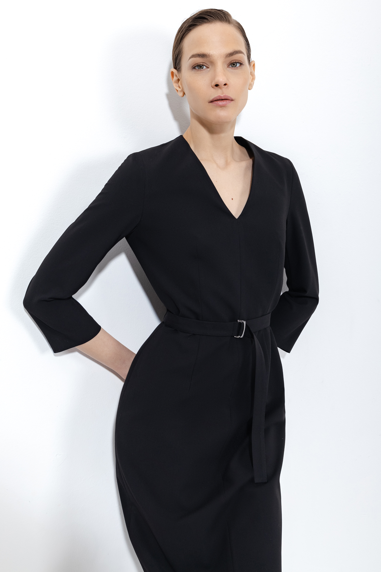 Платье-футляр со съемным воротничком VASSA&Co, пол женский, цвет черный, фото №3