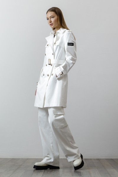 Укороченный тренч VASSA CODE, пол женский, цвет белый, фото №5