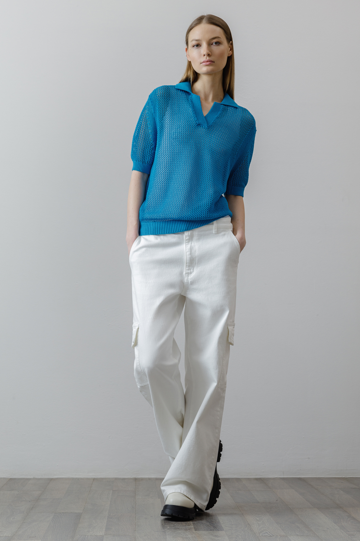 Джемпер-сетка VASSA CODE, пол женский, цвет синий, фото №4