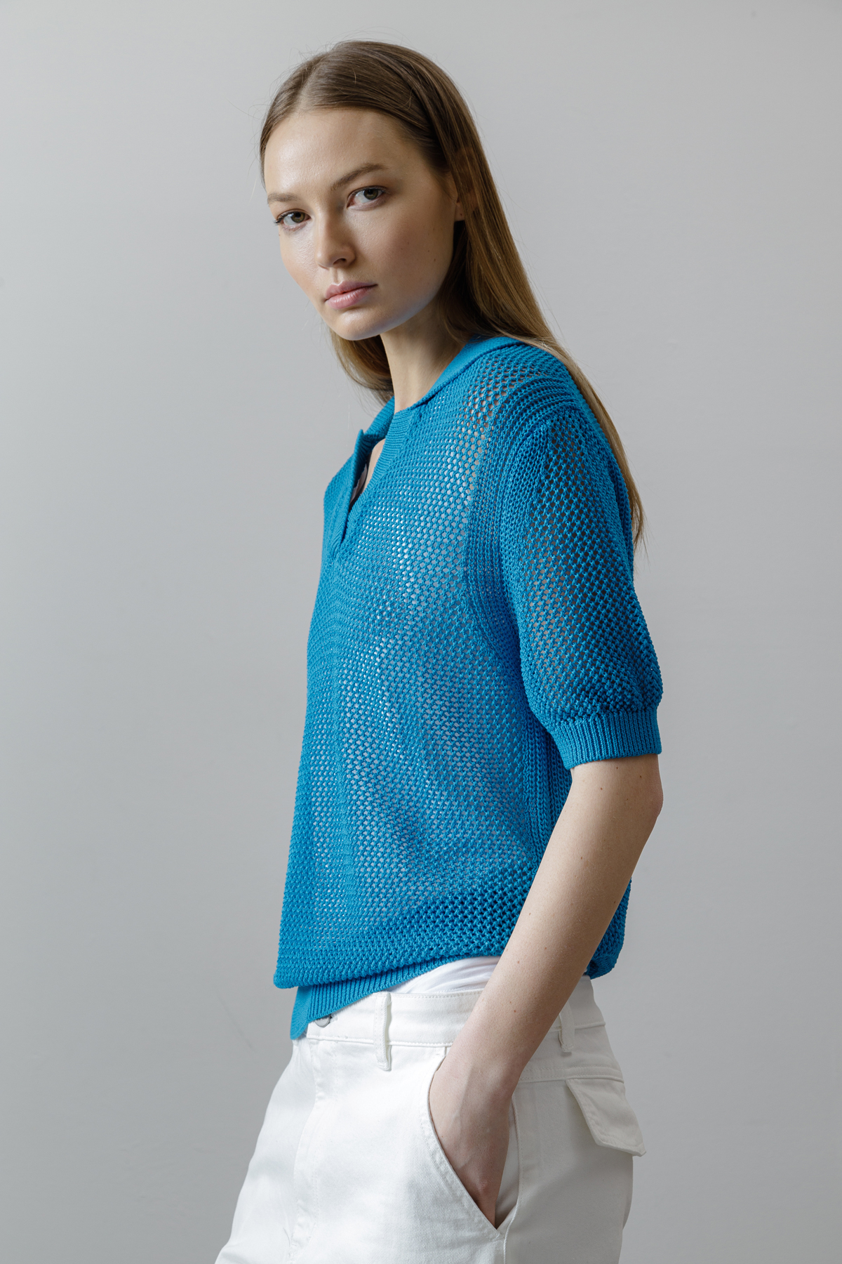 Джемпер-сетка VASSA CODE, пол женский, цвет синий, фото №2
