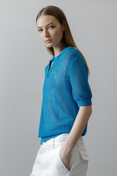 Джемпер-сетка VASSA CODE, пол женский, цвет синий, фото №2