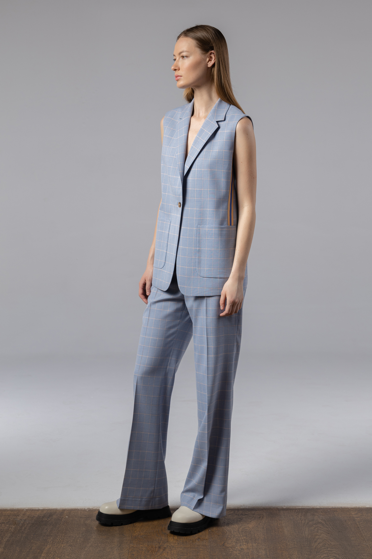 Удлиненный жилет , пол женский, цвет голубой, фото №6