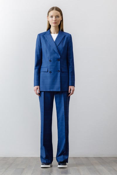 Жакет в клетку , пол женский, цвет синий, фото №2