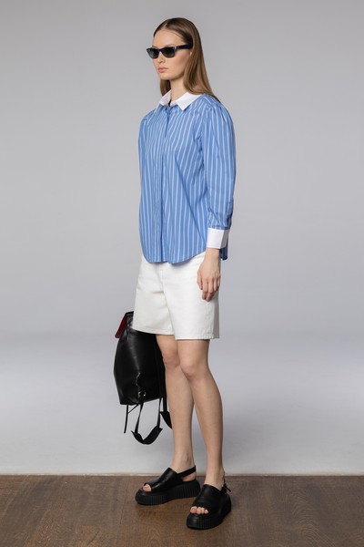 Блузка с объемными рукавами , пол женский, цвет голубой, фото №3