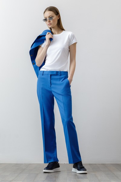 Прямые брюки со стрелками , пол женский, цвет синий, фото №2