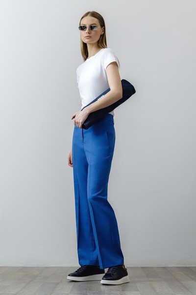 Прямые брюки со стрелками , пол женский, цвет синий, фото №3