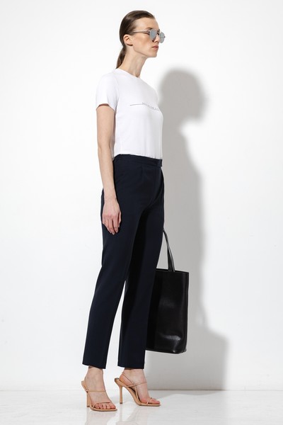 Зауженные брюки из 100% шерсти VASSA&Co, пол женский, цвет синий, фото №5