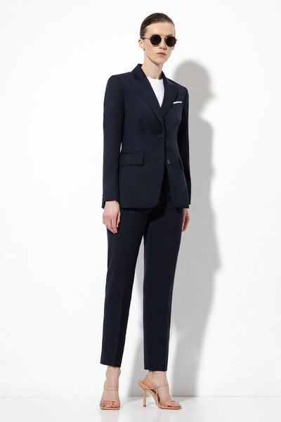 Зауженные брюки из 100% шерсти VASSA&Co, пол женский, цвет синий, фото №2