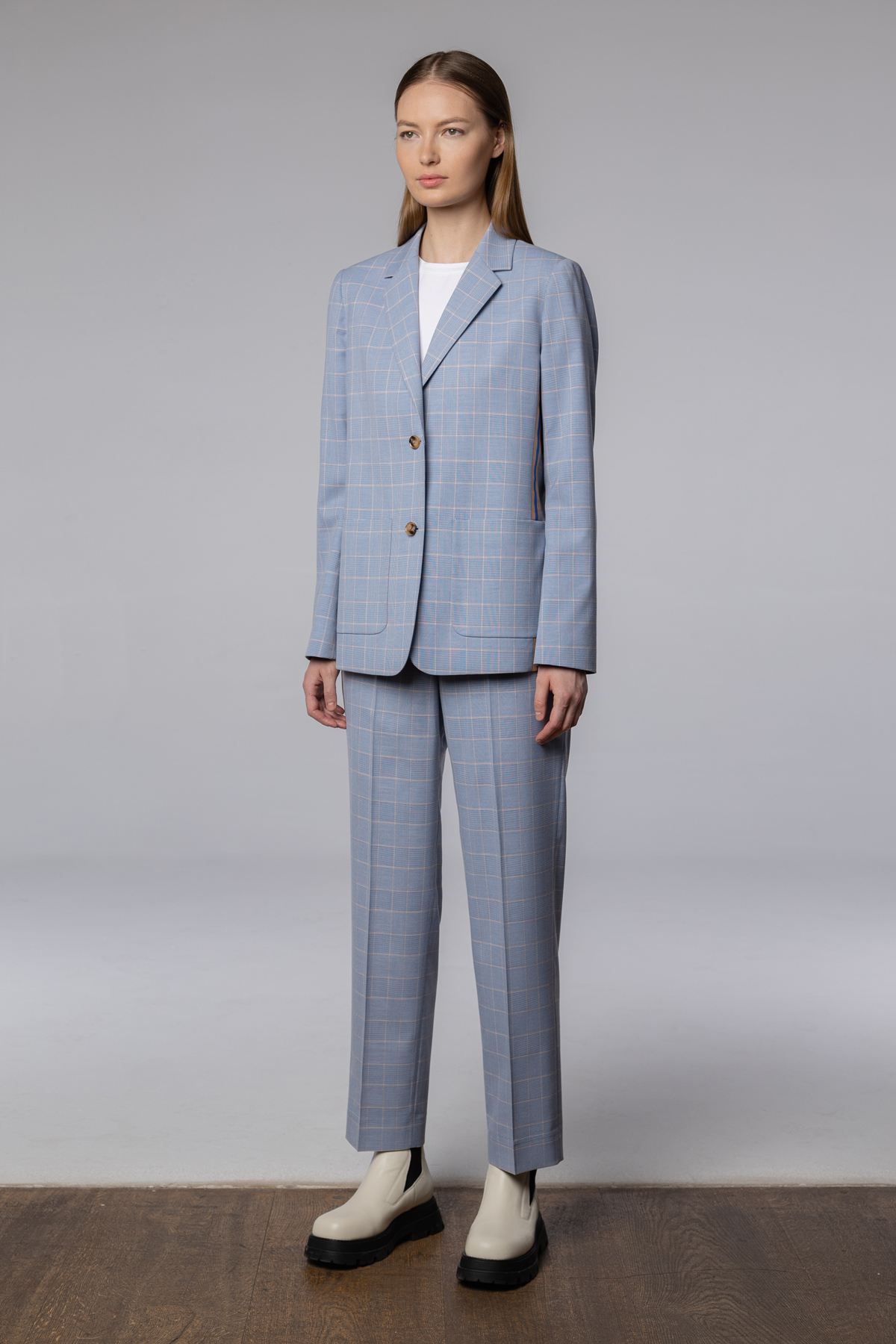 Брюки в клетку , пол female, цвет голубой, фото №2