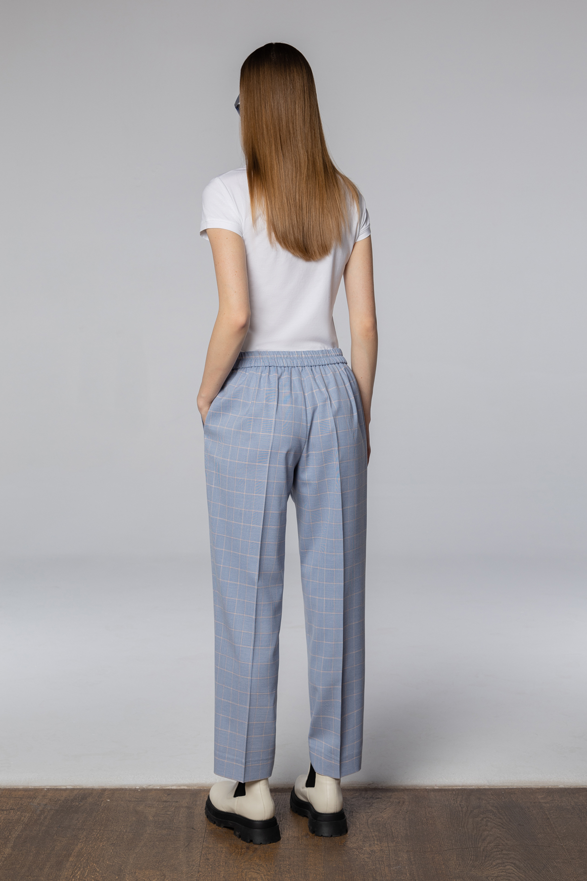 Брюки в клетку , пол female, цвет голубой, фото №3