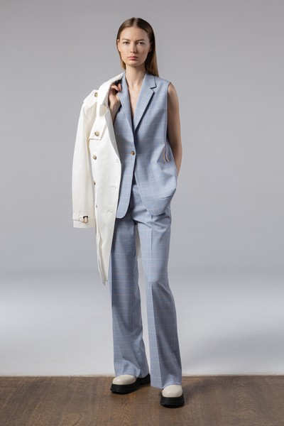 Брюки в клетку свободного кроя VASSA CODE, пол женский, цвет голубой, фото №3