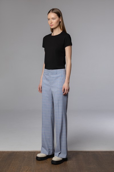 Брюки в клетку свободного кроя VASSA CODE, пол женский, цвет голубой, фото №5