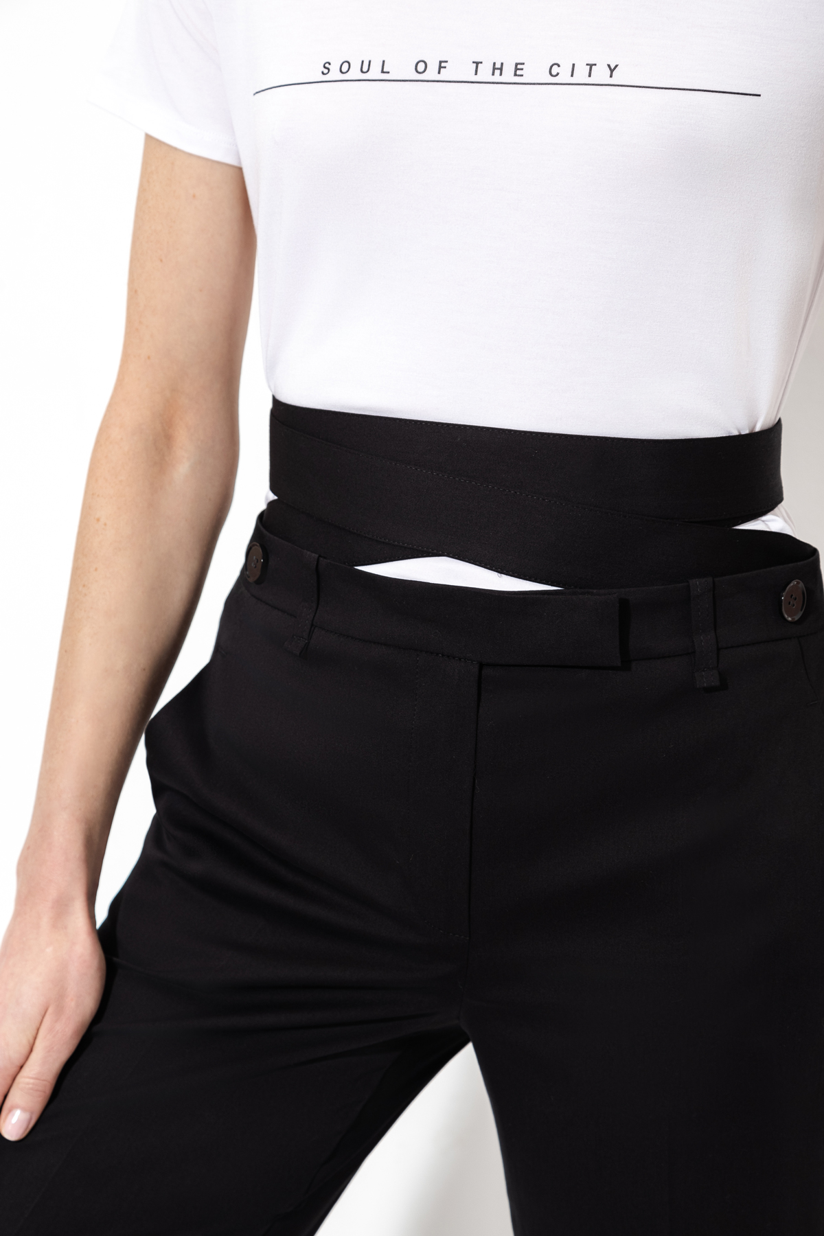 Брюки со съемной деталью VASSA&Co, пол женский, цвет черный, фото №4