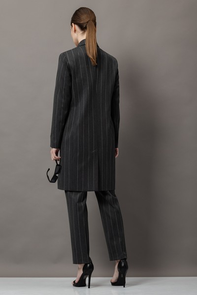 Удлиненный жакет в полоску VASSA&Co, пол женский, цвет серый, фото №8