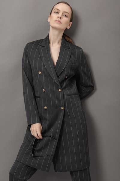 Удлиненный жакет в полоску VASSA&Co, пол женский, цвет серый, фото №6