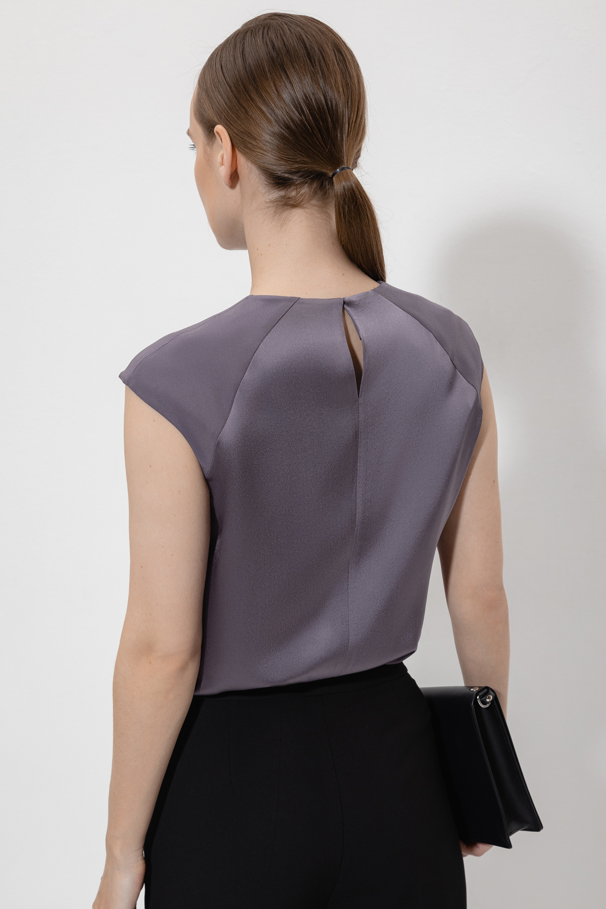 Блузка с фактурными вставками VASSA&Co, пол женский, цвет фиолетовый, фото №5