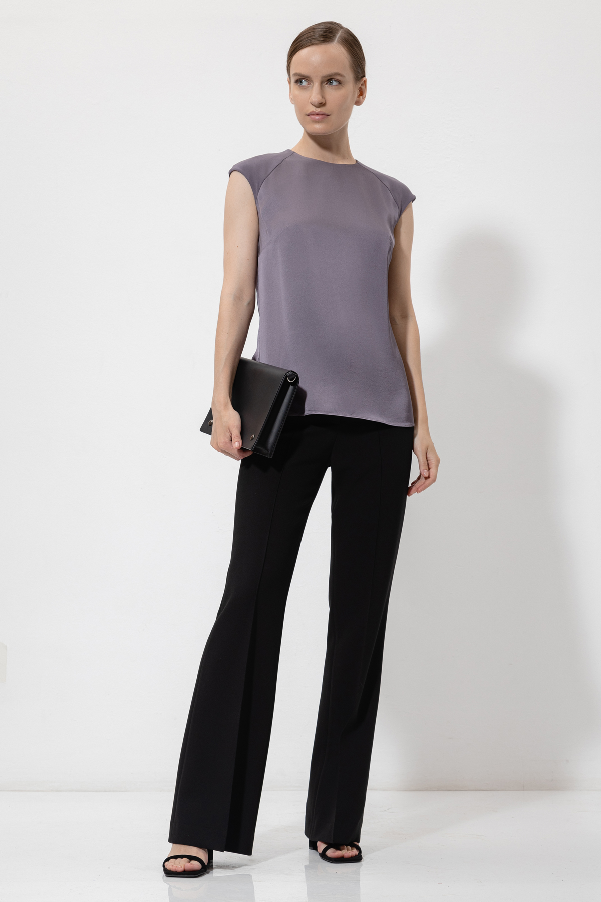 Блузка с фактурными вставками VASSA&Co, пол женский, цвет фиолетовый, фото №2