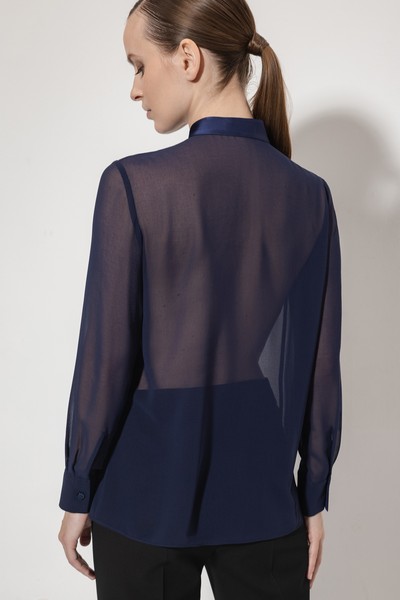 Блузка с прозрачной спинкой VASSA&Co, пол женский, цвет синий, фото №5