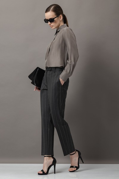 Брюки в полоску VASSA&Co, пол female, цвет серый, фото №4