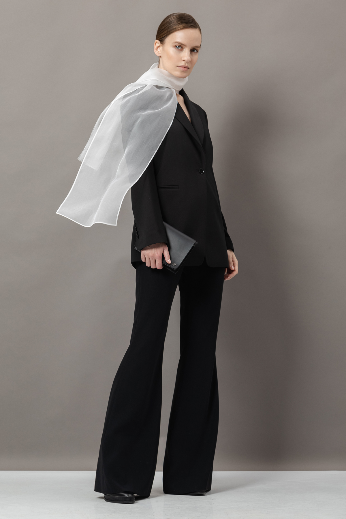 Жакет со съемным шарфом из шелка , пол женский, цвет черный, фото №5