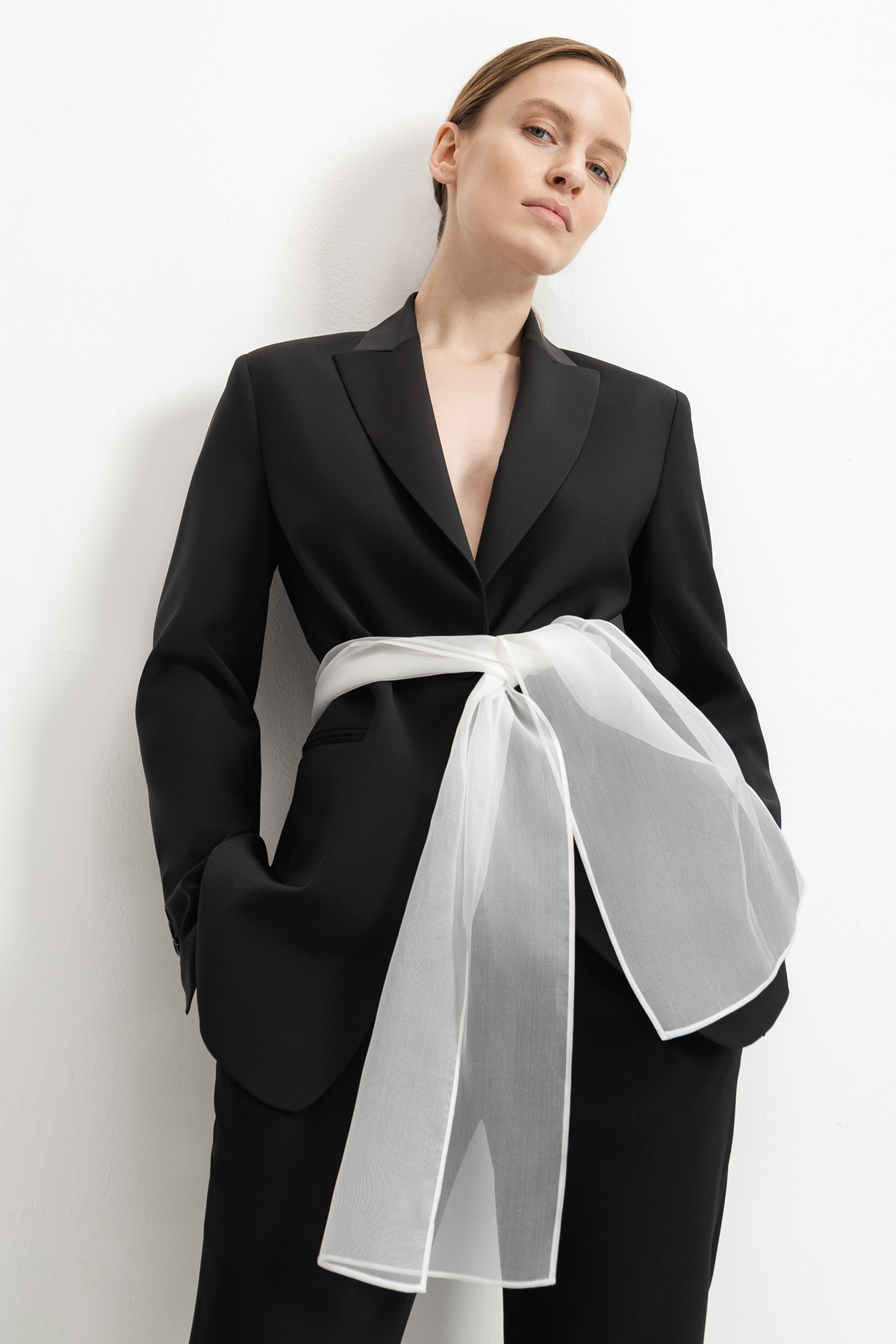 Жакет со съемным шарфом из шелка , пол женский, цвет черный, фото №7