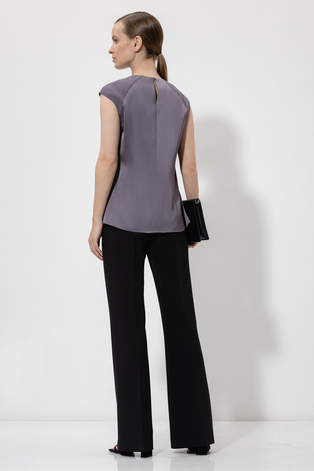 Блузка с фактурными вставками VASSA&Co, пол женский, цвет фиолетовый, фото №4