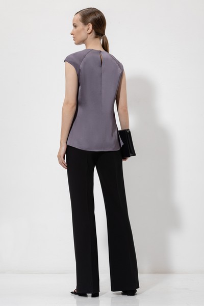 Блузка с фактурными вставками VASSA&Co, пол женский, цвет фиолетовый, фото №4