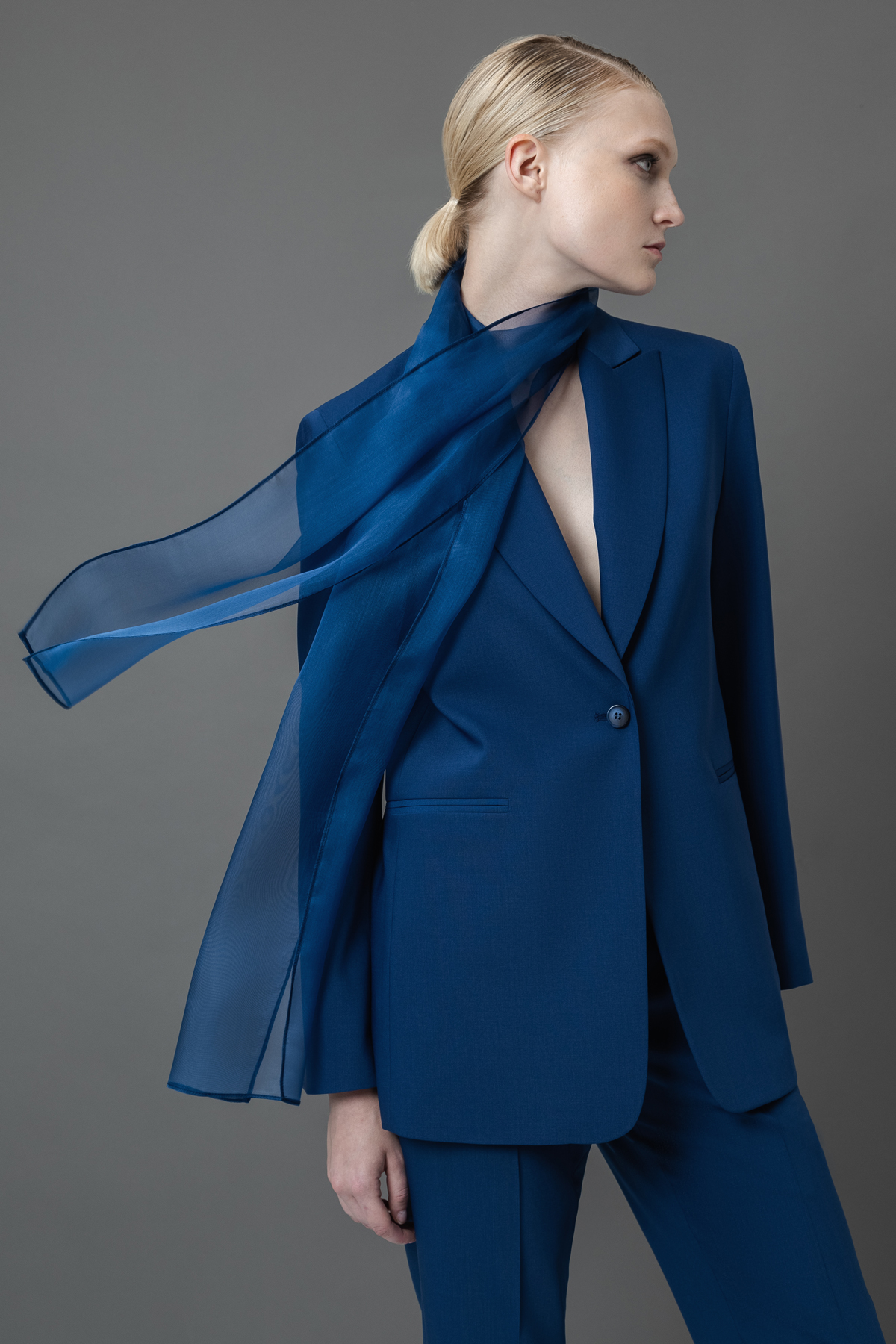 Жакет со съемным шарфом из шелка VASSA&Co, пол female, цвет синий, фото №2