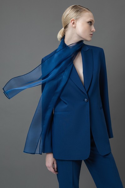 Жакет со съемным шарфом из шелка VASSA&Co, пол female, цвет синий, фото №2