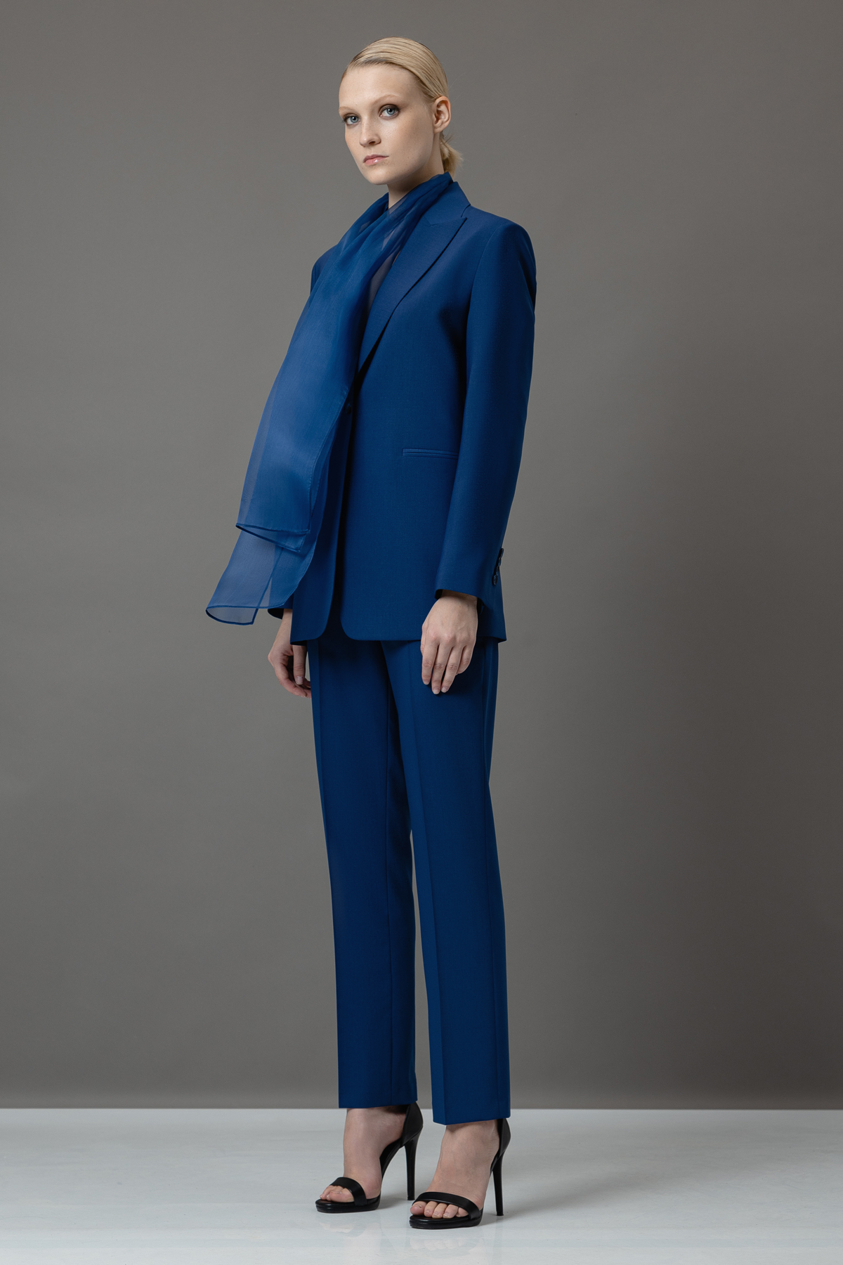 Жакет со съемным шарфом из шелка VASSA&Co, пол female, цвет синий, фото №3