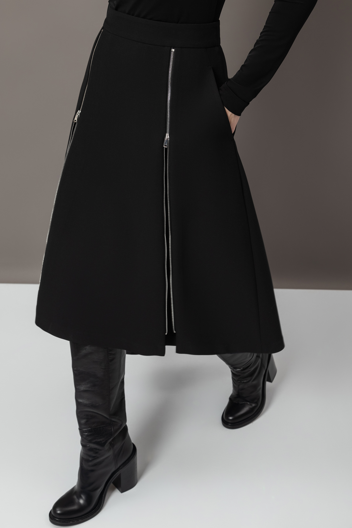 Юбка с декоративными молниями VASSA&Co, пол женский, цвет черный, фото №3