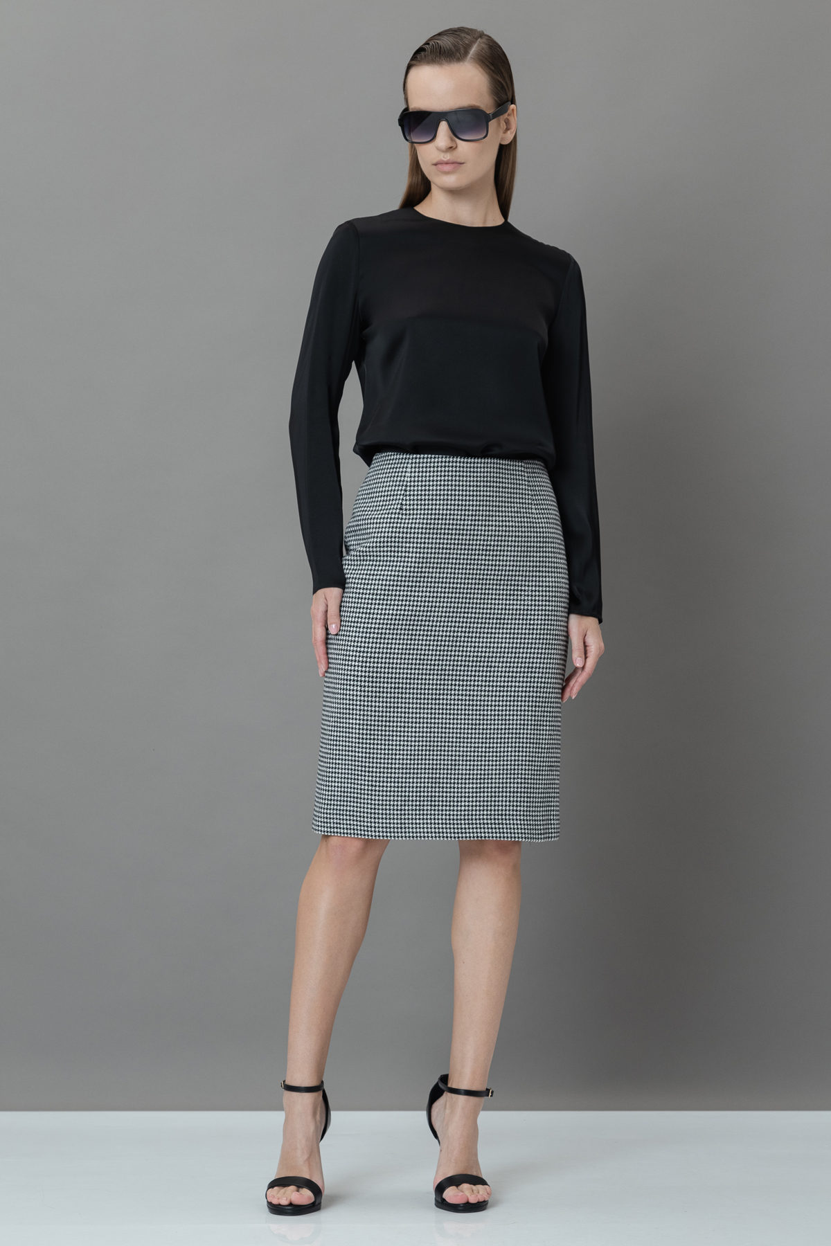 Юбка в гусиную лапку VASSA&Co, пол женский, цвет черный, фото №3