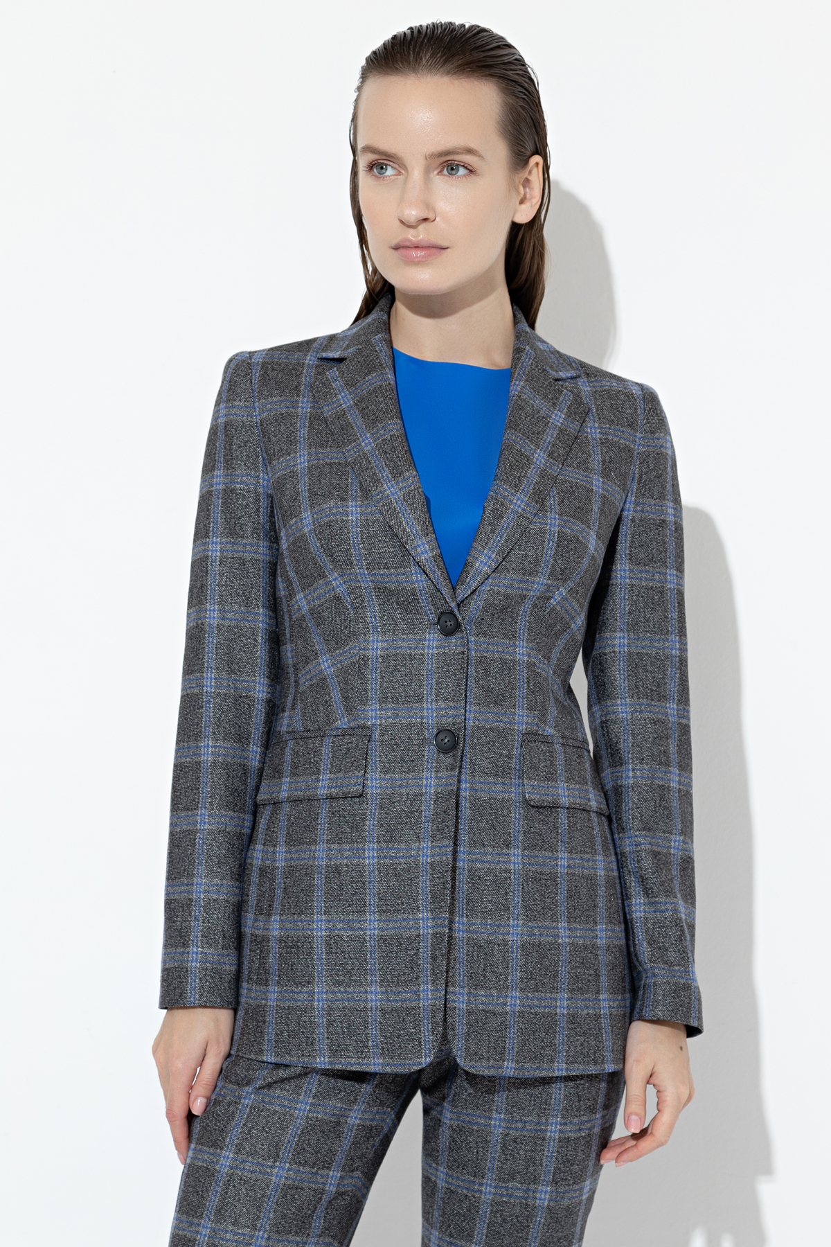 Жакет в клетку VASSA&Co, пол женский, цвет серый, фото №3
