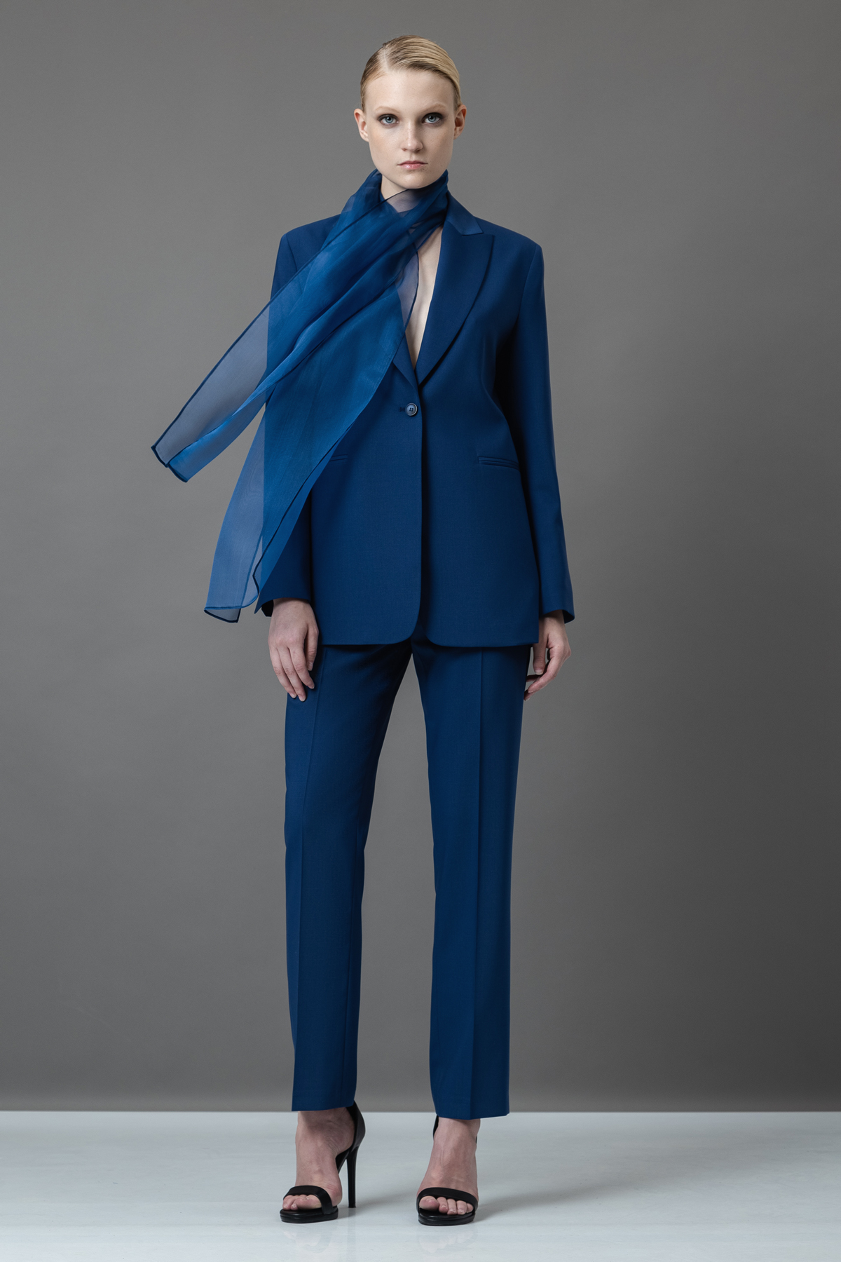 Жакет со съемным шарфом из шелка VASSA&Co, пол female, цвет синий, фото №5
