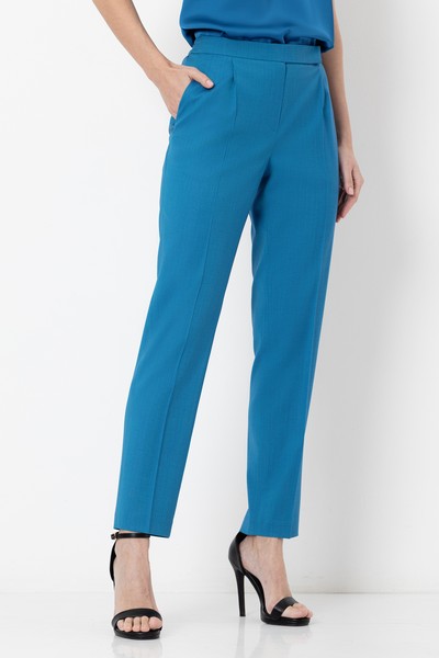 Зауженные брюки из шерсти VASSA&Co, пол женский, цвет голубой, фото №6